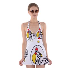 Roseanne Chicken, Retro Chickens Halter Dress Swimsuit 