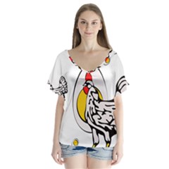 Roseanne Chicken V-neck Flutter Sleeve Top by EvgeniaEsenina