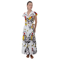 Roseanne Chicken Flutter Sleeve Maxi Dress