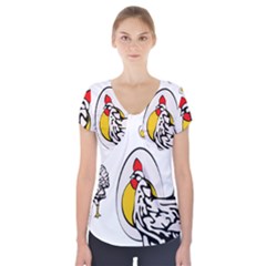 Roseanne Chicken, Retro Chickens Short Sleeve Front Detail Top by EvgeniaEsenina