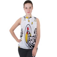 Roseanne Chicken, Retro Chickens Mock Neck Chiffon Sleeveless Top