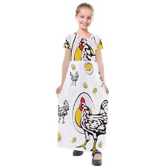 Roseanne Chicken, Retro Chickens Kids  Short Sleeve Maxi Dress