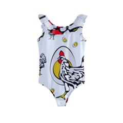 Roseanne Chicken, Retro Chickens Kids  Frill Swimsuit