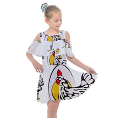 Roseanne Chicken, Retro Chickens Kids  Shoulder Cutout Chiffon Dress