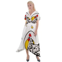 Roseanne Chicken, Retro Chickens Cross Front Sharkbite Hem Maxi Dress