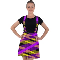 Abstract Geometric Blocks, Yellow, Orange, Purple Triangles, Modern Design Velvet Suspender Skater Skirt by Casemiro