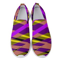 Abstract Geometric Blocks, Yellow, Orange, Purple Triangles, Modern Design Women s Slip On Sneakers by Casemiro