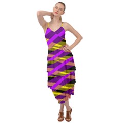 Abstract Geometric Blocks, Yellow, Orange, Purple Triangles, Modern Design Layered Bottom Dress by Casemiro