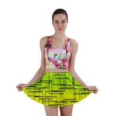 Geometrical Lines Pattern, Asymmetric Blocks Theme, Line Art Mini Skirt by Casemiro