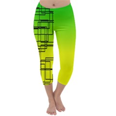 Geometrical Lines Pattern, Asymmetric Blocks Theme, Line Art Capri Winter Leggings  by Casemiro