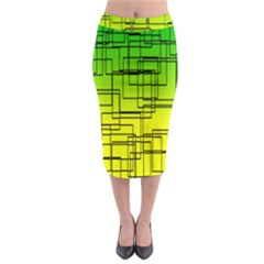 Geometrical Lines Pattern, Asymmetric Blocks Theme, Line Art Midi Pencil Skirt by Casemiro