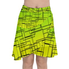 Geometrical Lines Pattern, Asymmetric Blocks Theme, Line Art Chiffon Wrap Front Skirt by Casemiro