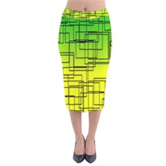 Geometrical Lines Pattern, Asymmetric Blocks Theme, Line Art Velvet Midi Pencil Skirt by Casemiro