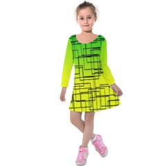 Geometrical Lines Pattern, Asymmetric Blocks Theme, Line Art Kids  Long Sleeve Velvet Dress by Casemiro