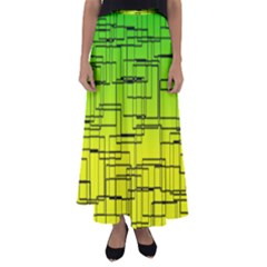 Geometrical Lines Pattern, Asymmetric Blocks Theme, Line Art Flared Maxi Skirt by Casemiro