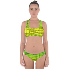 Geometrical Lines Pattern, Asymmetric Blocks Theme, Line Art Cross Back Hipster Bikini Set by Casemiro