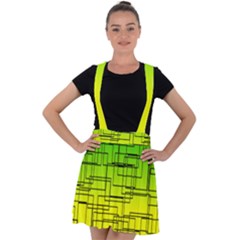 Geometrical Lines Pattern, Asymmetric Blocks Theme, Line Art Velvet Suspender Skater Skirt by Casemiro