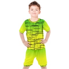 Geometrical Lines Pattern, Asymmetric Blocks Theme, Line Art Kids  Tee And Shorts Set by Casemiro