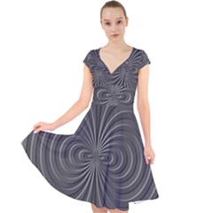 Abstract Metallic Spirals, Silver Color, Dark Grey, Graphite Colour Cap Sleeve Front Wrap Midi Dress by Casemiro