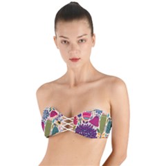 Spring Pattern Twist Bandeau Bikini Top by designsbymallika