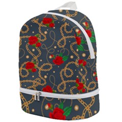 Golden Chain Pattern Rose Flower 2 Zip Bottom Backpack