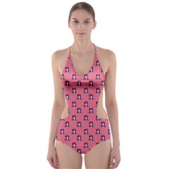60s Ombre Hair Girl Pink Cut-out One Piece Swimsuit