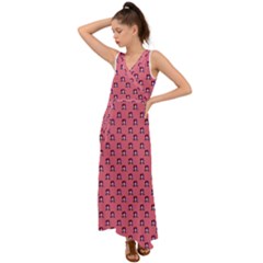 60s Ombre Hair Girl Pink V-neck Chiffon Maxi Dress