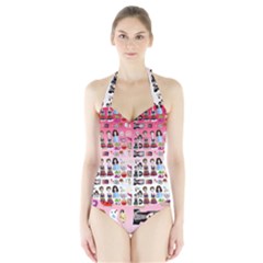 Kawaii Collage Pink Ombre Halter Swimsuit