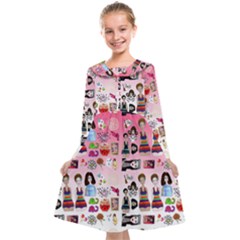 Kawaii Collage Pink Ombre Kids  Midi Sailor Dress