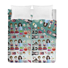 Kawaii Collage Teal  Ombre Duvet Cover Double Side (full/ Double Size)