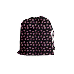 Peach Purple Daisy Flower Black Drawstring Pouch (medium) by snowwhitegirl