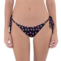 Peach Purple Daisy Flower Black Reversible Bikini Bottom