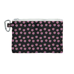 Peach Purple Daisy Flower Black Canvas Cosmetic Bag (medium) by snowwhitegirl