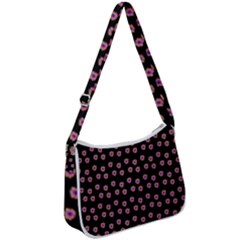 Peach Purple Daisy Flower Black Zip Up Shoulder Bag by snowwhitegirl