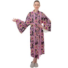 60s Girl Floral Pink Maxi Velour Kimono by snowwhitegirl