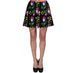 60s Girl Floral Daisy Black Skater Skirt by snowwhitegirl