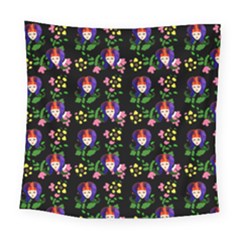 60s Girl Floral Daisy Black Square Tapestry (large)