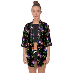 60s Girl Floral Daisy Black Open Front Chiffon Kimono by snowwhitegirl