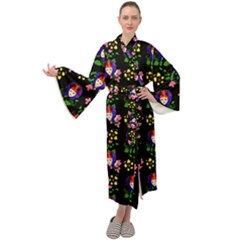 60s Girl Floral Daisy Black Maxi Velour Kimono by snowwhitegirl