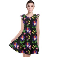 60s Girl Floral Daisy Black Tie Up Tunic Dress by snowwhitegirl