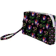 60s Girl Floral Daisy Black Wristlet Pouch Bag (small) by snowwhitegirl