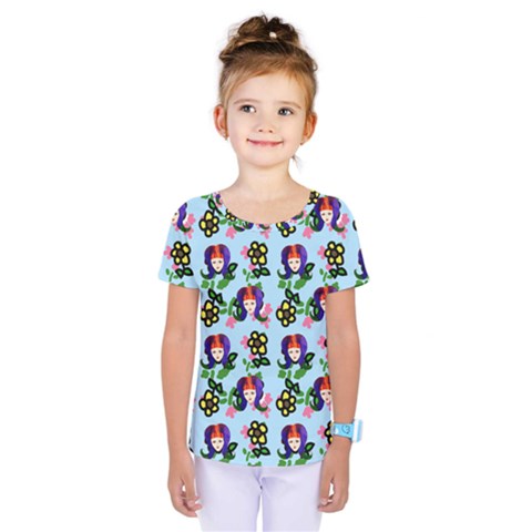 60s Girl Light Blue Floral Daisy Kids  One Piece Tee by snowwhitegirl