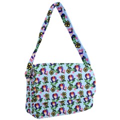 60s Girl Light Blue Floral Daisy Courier Bag by snowwhitegirl