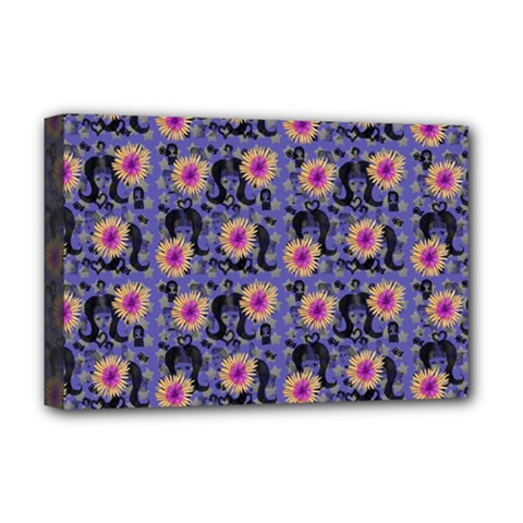 60s Girl Floral Blue Deluxe Canvas 18  X 12  (stretched) by snowwhitegirl