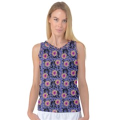 60s Girl Floral Blue Women s Basketball Tank Top