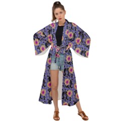 60s Girl Floral Blue Maxi Kimono by snowwhitegirl