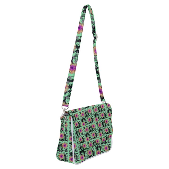 60s Girl Floral Green Shoulder Bag with Back Zipper