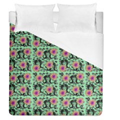 60s Girl Floral Green Duvet Cover (queen Size)