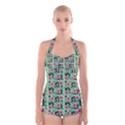 60s Girl Floral Green Boyleg Halter Swimsuit  View1