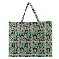 60s Girl Floral Green Zipper Large Tote Bag by snowwhitegirl